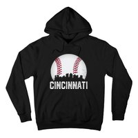 Vintage Cincinnati Baseball Ohio Skyline City Hoodie