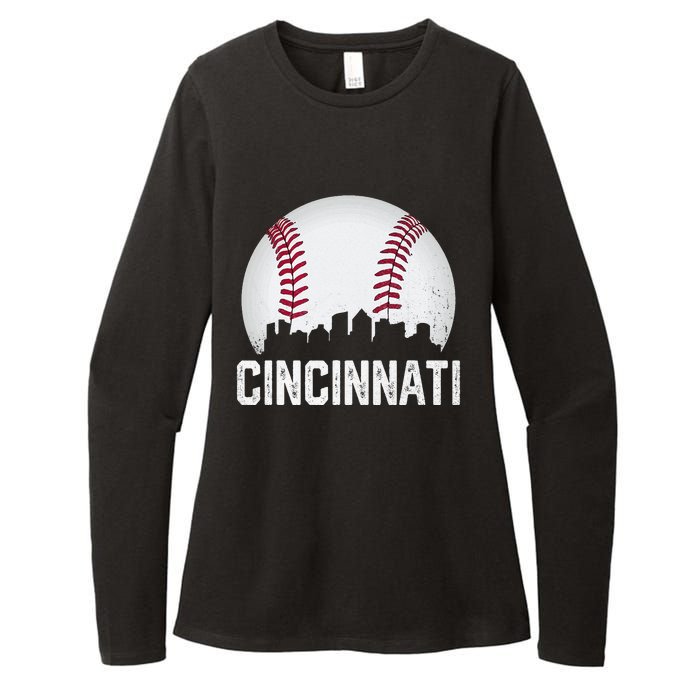 Vintage Cincinnati Baseball Ohio Skyline City Womens CVC Long Sleeve Shirt