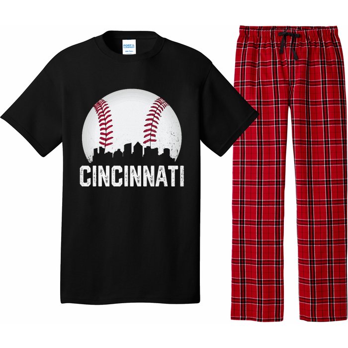 Vintage Cincinnati Baseball Ohio Skyline City Pajama Set