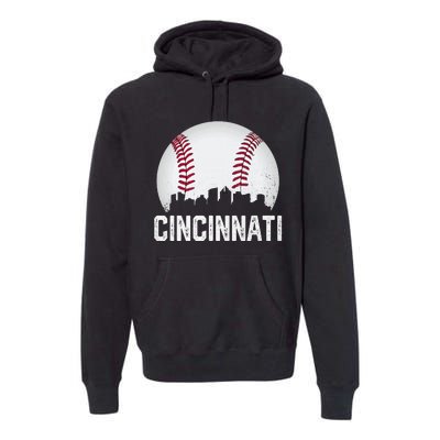 Vintage Cincinnati Baseball Ohio Skyline City Premium Hoodie