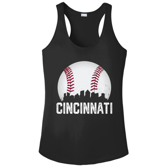 Vintage Cincinnati Baseball Ohio Skyline City Ladies PosiCharge Competitor Racerback Tank