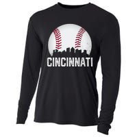 Vintage Cincinnati Baseball Ohio Skyline City Cooling Performance Long Sleeve Crew