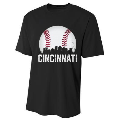 Vintage Cincinnati Baseball Ohio Skyline City Performance Sprint T-Shirt