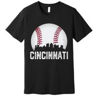 Vintage Cincinnati Baseball Ohio Skyline City Premium T-Shirt