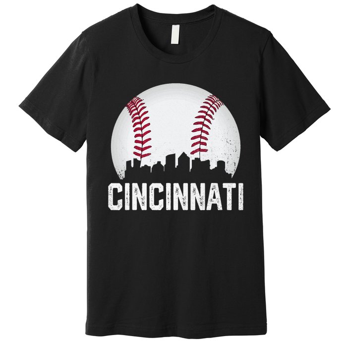 Vintage Cincinnati Baseball Ohio Skyline City Premium T-Shirt