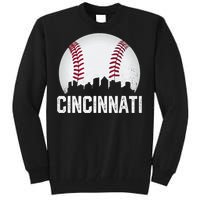 Vintage Cincinnati Baseball Ohio Skyline City Tall Sweatshirt