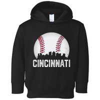 Vintage Cincinnati Baseball Ohio Skyline City Toddler Hoodie