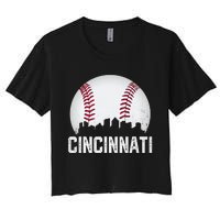 Vintage Cincinnati Baseball Ohio Skyline City Women's Crop Top Tee