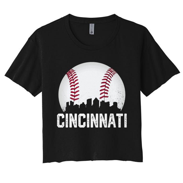 Vintage Cincinnati Baseball Ohio Skyline City Women's Crop Top Tee