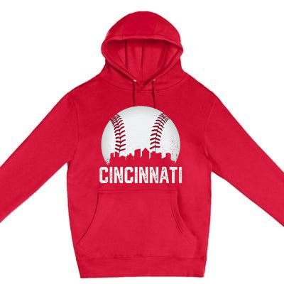 Vintage Cincinnati Baseball Ohio Skyline City Premium Pullover Hoodie