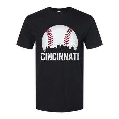 Vintage Cincinnati Baseball Ohio Skyline City Softstyle CVC T-Shirt