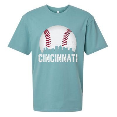 Vintage Cincinnati Baseball Ohio Skyline City Sueded Cloud Jersey T-Shirt