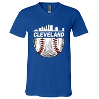 Vintage Cleveland Baseball Skyline Cleveland Baseball Gift V-Neck T-Shirt