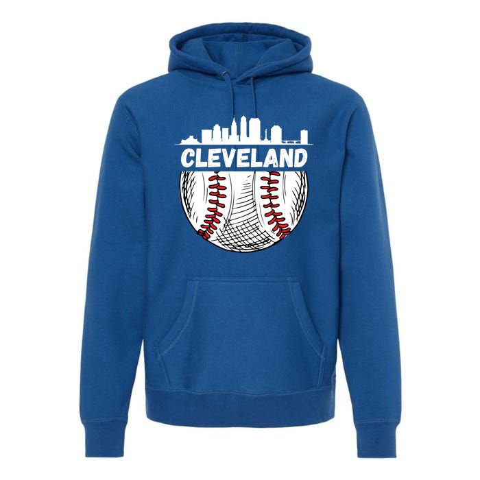 Vintage Cleveland Baseball Skyline Cleveland Baseball Gift Premium Hoodie