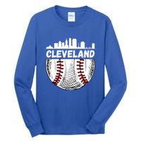 Vintage Cleveland Baseball Skyline Cleveland Baseball Gift Tall Long Sleeve T-Shirt