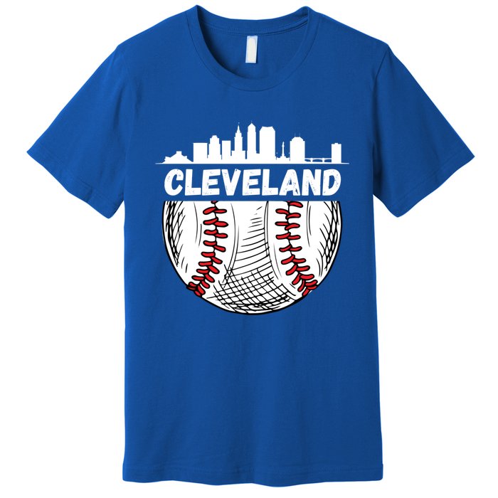 Vintage Cleveland Baseball Skyline Cleveland Baseball Gift Premium T-Shirt