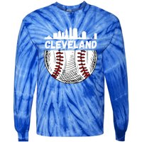 Vintage Cleveland Baseball Skyline Cleveland Baseball Gift Tie-Dye Long Sleeve Shirt