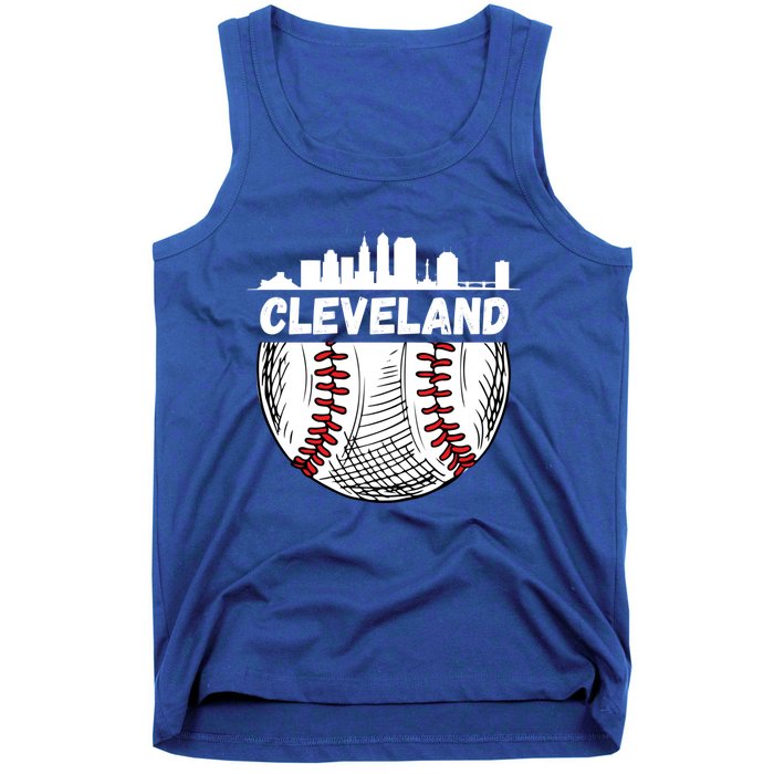 Vintage Cleveland Baseball Skyline Cleveland Baseball Gift Tank Top