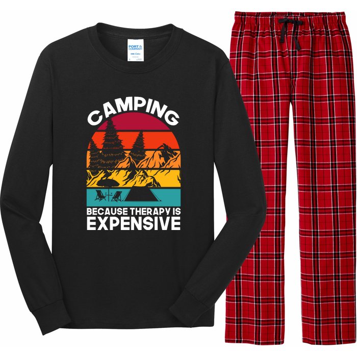 Vintage Camping Because Therapy Is Expensive Gift Long Sleeve Pajama Set