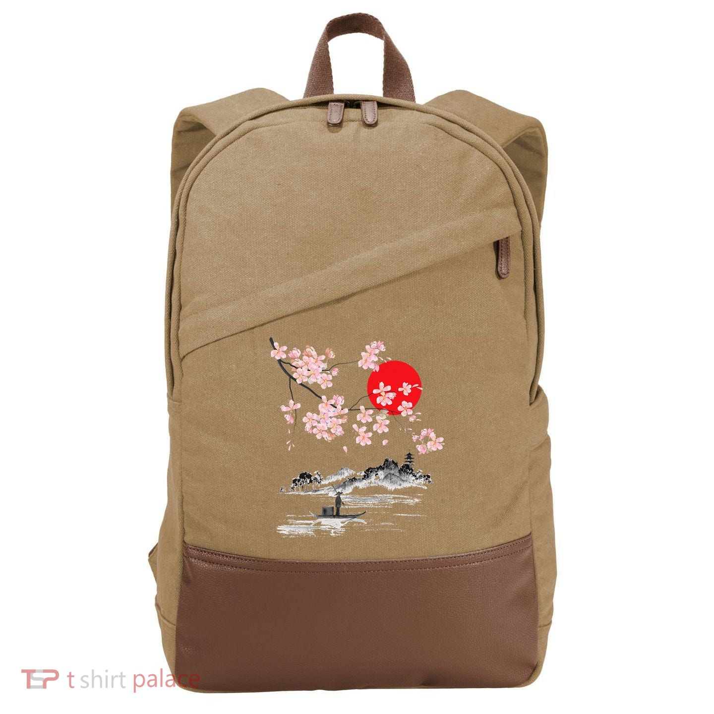 Vintage Cherry Blossom Sakura Japanese Art Sakura Cotton Canvas Backpack