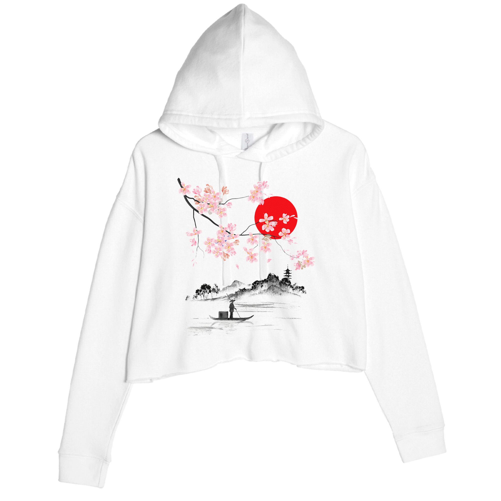 Vintage Cherry Blossom Sakura Japanese Art Sakura Crop Fleece Hoodie