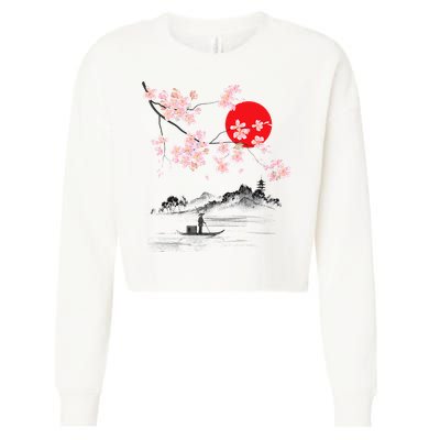 Vintage Cherry Blossom Sakura Japanese Art Sakura Cropped Pullover Crew