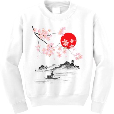 Vintage Cherry Blossom Sakura Japanese Art Sakura Kids Sweatshirt