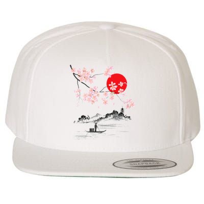 Vintage Cherry Blossom Sakura Japanese Art Sakura Wool Snapback Cap