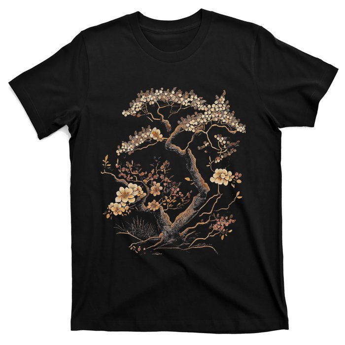 Vintage Cherry Blossom Graphic Woodblock Japanese Graphical T-Shirt