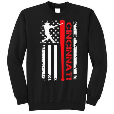 Vintage Cincinnati Baseball American US Flag Tall Sweatshirt