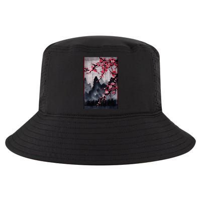 Vintage Cherry Blossom Woodblock Tee Japanese Graphical Art Cool Comfort Performance Bucket Hat