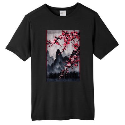 Vintage Cherry Blossom Woodblock Tee Japanese Graphical Art Tall Fusion ChromaSoft Performance T-Shirt