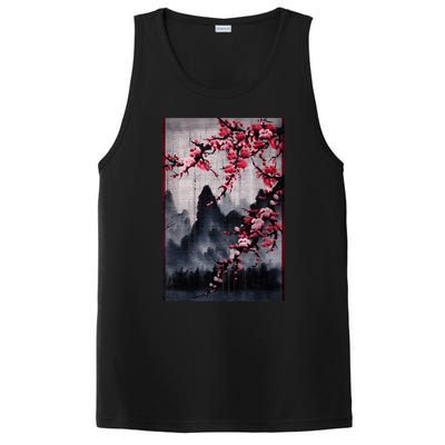 Vintage Cherry Blossom Woodblock Tee Japanese Graphical Art PosiCharge Competitor Tank