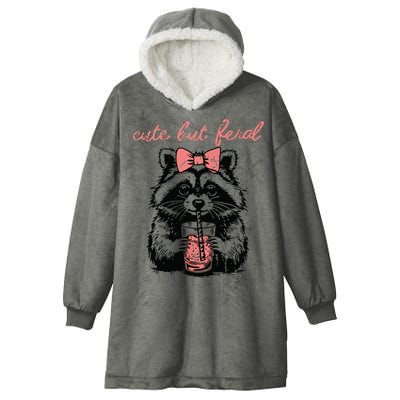 Vintage Cute But Feral Funny Raccoon With Coffee Lovers Hooded Wearable Blanket