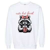 Vintage Cute But Feral Funny Raccoon With Coffee Lovers Garment-Dyed Sweatshirt