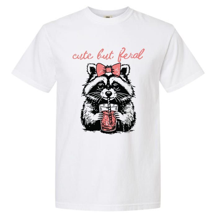 Vintage Cute But Feral Funny Raccoon With Coffee Lovers Garment-Dyed Heavyweight T-Shirt