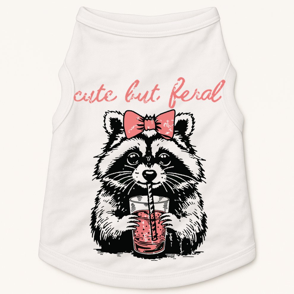 Vintage Cute But Feral Funny Raccoon With Coffee Lovers Doggie Tank