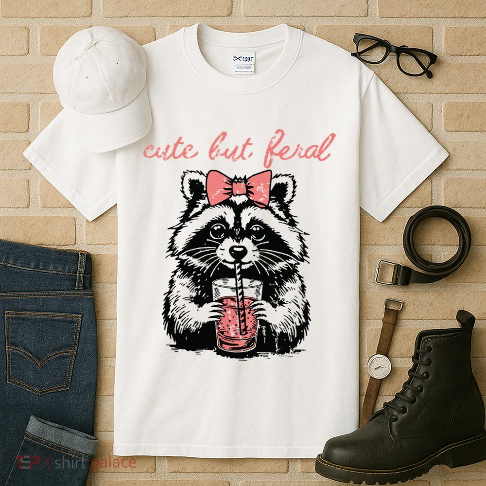 Vintage Cute But Feral Funny Raccoon With Coffee Lovers Tall T-Shirt