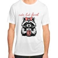 Vintage Cute But Feral Funny Raccoon With Coffee Lovers Adult ChromaSoft Performance T-Shirt