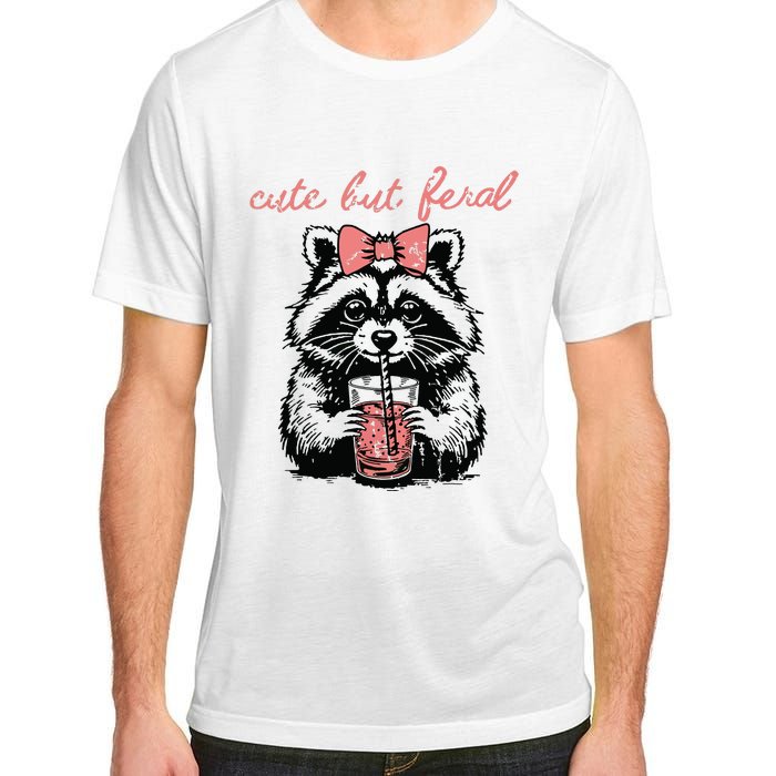 Vintage Cute But Feral Funny Raccoon With Coffee Lovers Adult ChromaSoft Performance T-Shirt