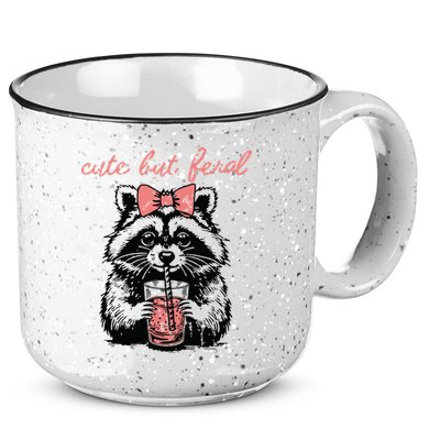 Vintage Cute But Feral Funny Raccoon With Coffee Lovers 15oz Campfire Ceramic Mug