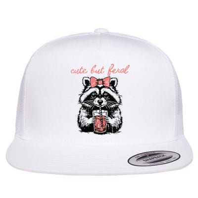Vintage Cute But Feral Funny Raccoon With Coffee Lovers Flatbill Hat
