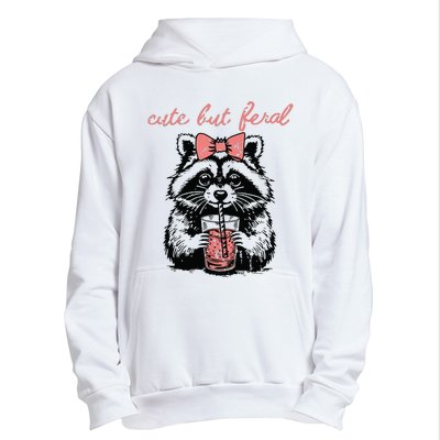 Vintage Cute But Feral Funny Raccoon With Coffee Lovers Urban Pullover Hoodie