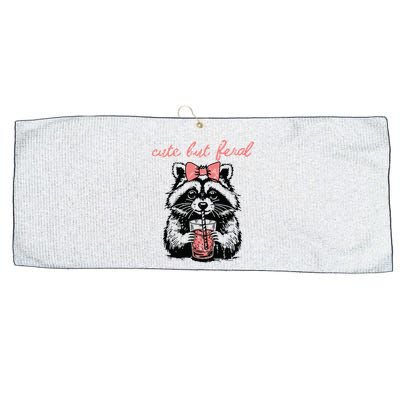 Vintage Cute But Feral Funny Raccoon With Coffee Lovers Large Microfiber Waffle Golf Towel