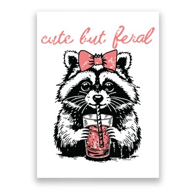 Vintage Cute But Feral Funny Raccoon With Coffee Lovers Poster