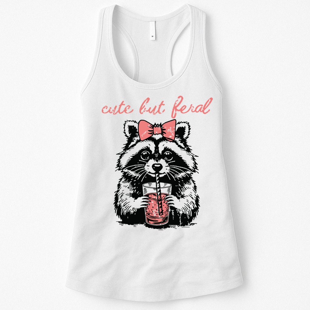 Vintage Cute But Feral Funny Raccoon With Coffee Lovers Womens Tank Top