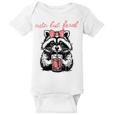 Vintage Cute But Feral Funny Raccoon With Coffee Lovers Baby Bodysuit