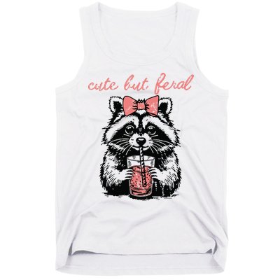 Vintage Cute But Feral Funny Raccoon With Coffee Lovers Tank Top