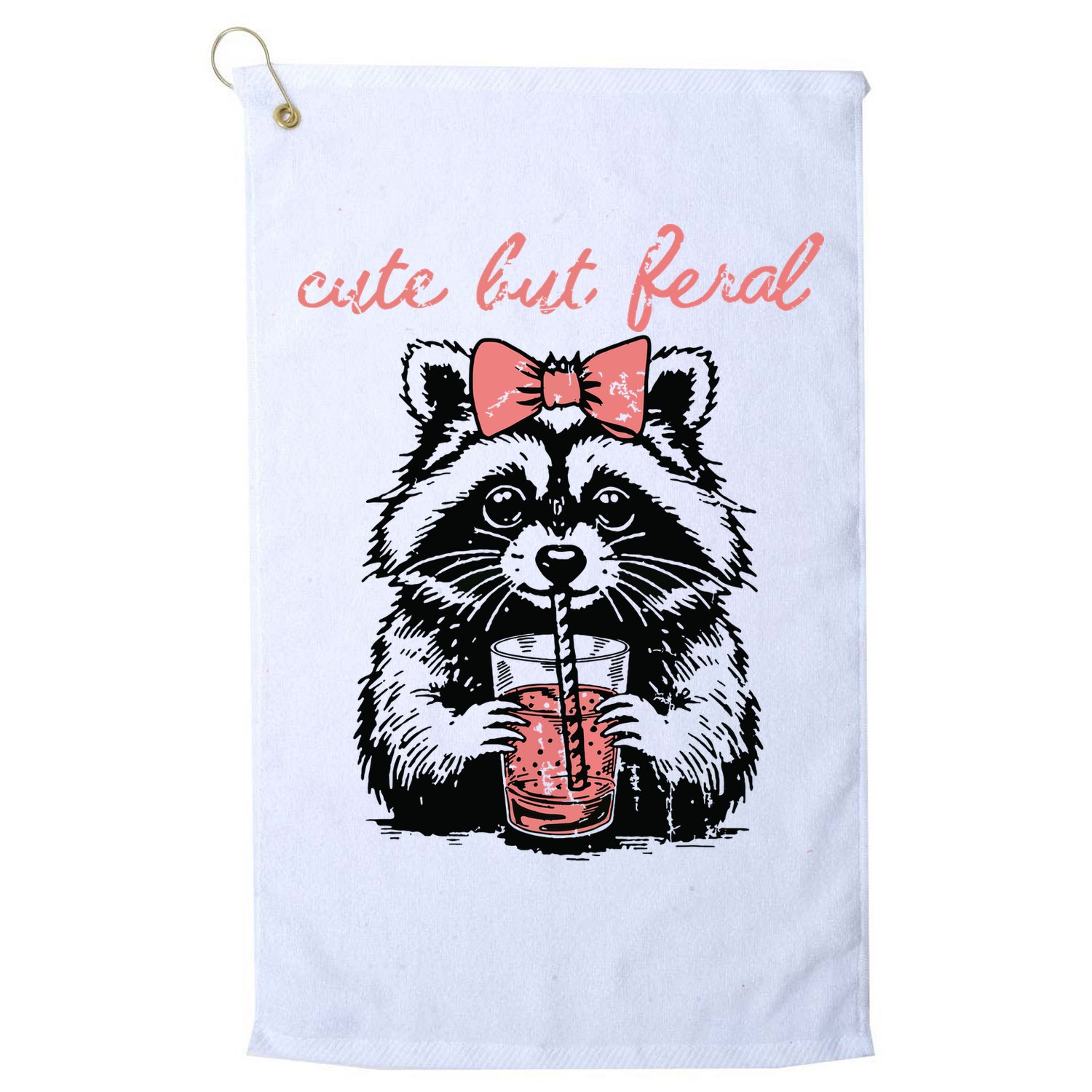 Vintage Cute But Feral Funny Raccoon With Coffee Lovers Golf Towel