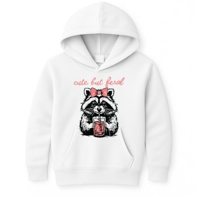 Vintage Cute But Feral Funny Raccoon With Coffee Lovers Kids Hoodie